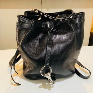 Rebecca Minkoff Black Leather Drawstring Backpack